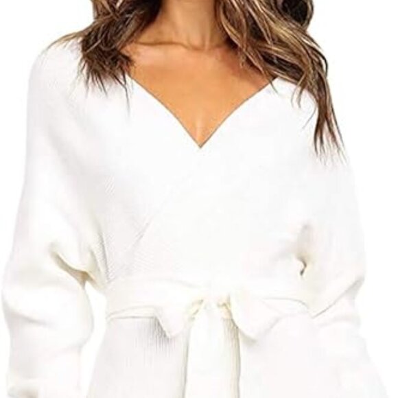 Women's Elegant V Neck Wrap Knit Dresses Batwing Sleeve Backless Slit Maxi Dress - Picture 1 of 3